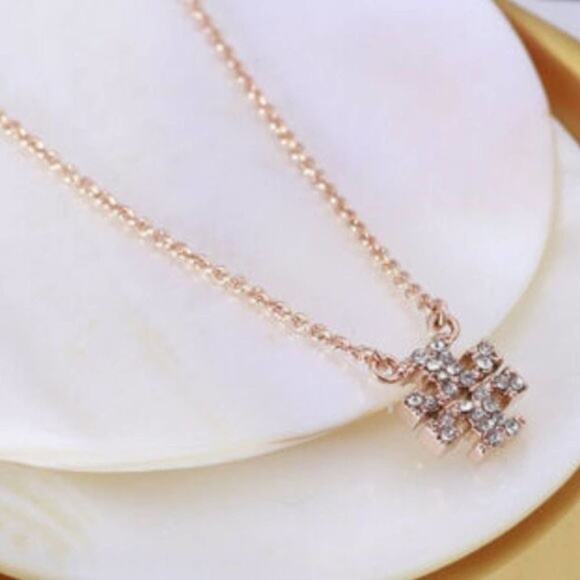 NWOT Tory Burch Gold Logo Shape Pave 18 in. Necklace - Picture 1 of 7